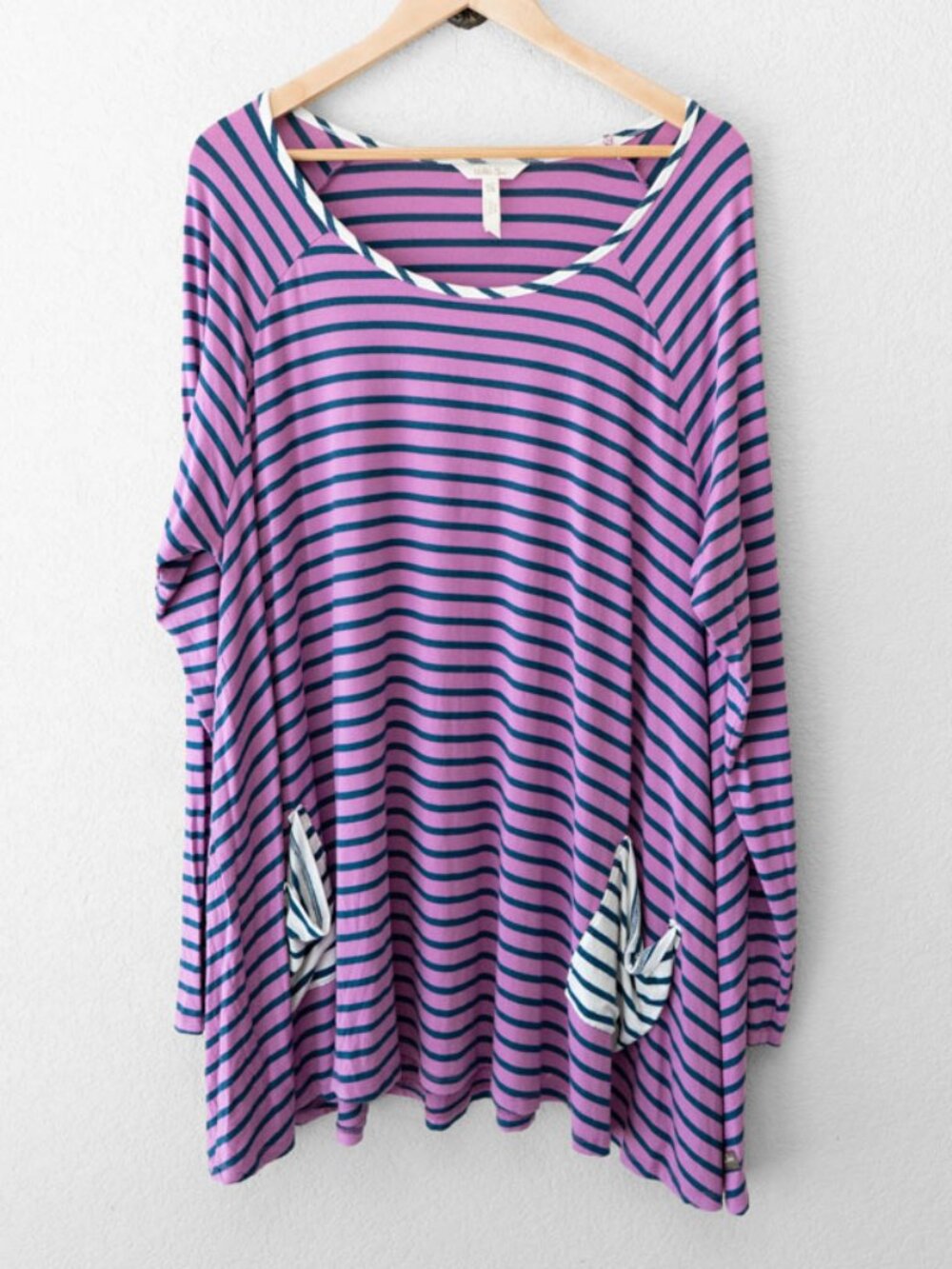Matilda Jane Tunic Dress XXL Purple Blue Stripe Long Sleeve Pockets Mini Casual